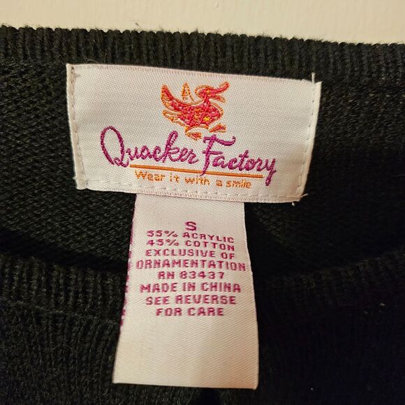 Poinsettia Sequin Cardigan Sweater Quacker Factory Black Christmas Small - Picture 6 of 9